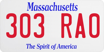 MA license plate 303RA0