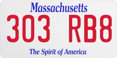 MA license plate 303RB8