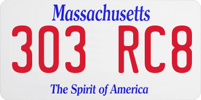 MA license plate 303RC8