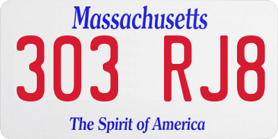 MA license plate 303RJ8