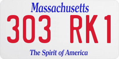 MA license plate 303RK1