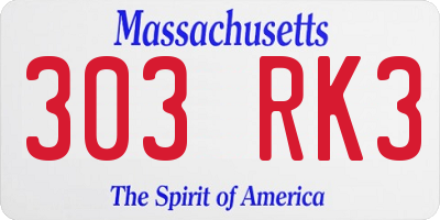 MA license plate 303RK3
