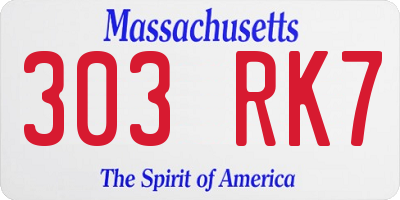 MA license plate 303RK7