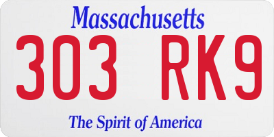 MA license plate 303RK9