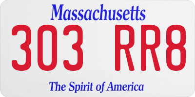 MA license plate 303RR8