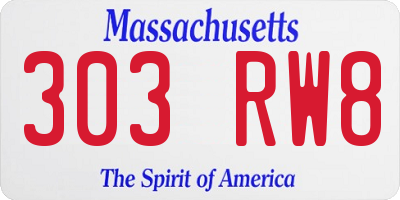 MA license plate 303RW8