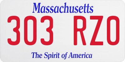 MA license plate 303RZ0