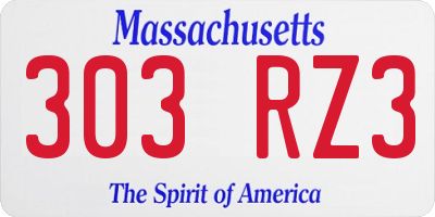 MA license plate 303RZ3
