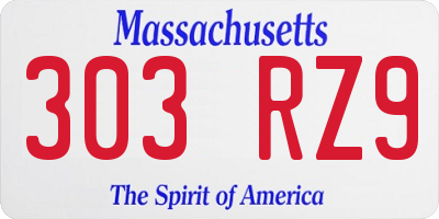 MA license plate 303RZ9