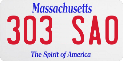 MA license plate 303SA0