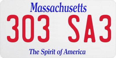 MA license plate 303SA3