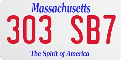 MA license plate 303SB7