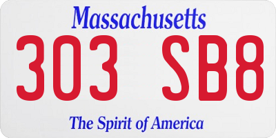 MA license plate 303SB8