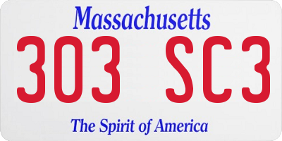 MA license plate 303SC3