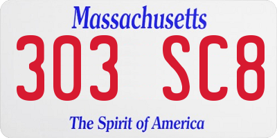 MA license plate 303SC8