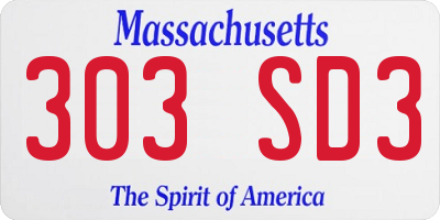 MA license plate 303SD3