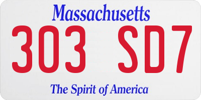 MA license plate 303SD7