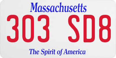 MA license plate 303SD8