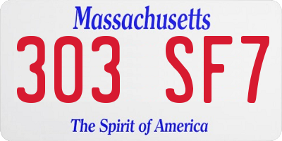 MA license plate 303SF7