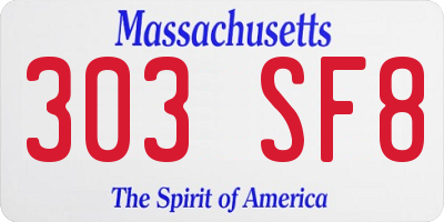 MA license plate 303SF8