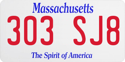 MA license plate 303SJ8