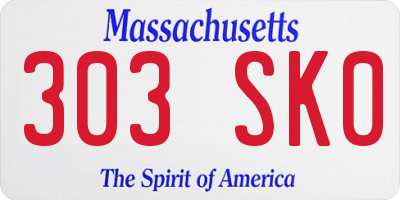MA license plate 303SK0