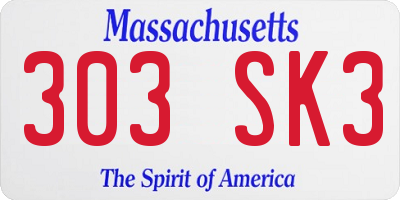 MA license plate 303SK3
