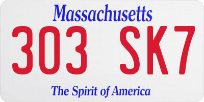 MA license plate 303SK7