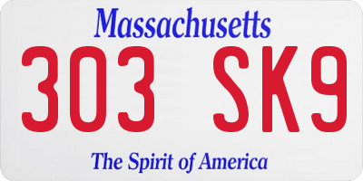 MA license plate 303SK9