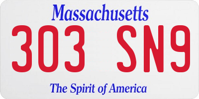 MA license plate 303SN9