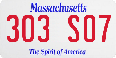 MA license plate 303SO7