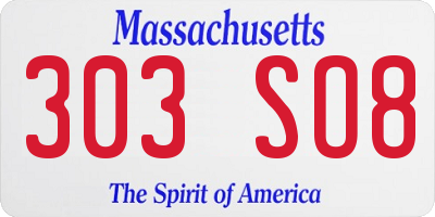 MA license plate 303SO8