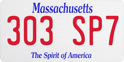 MA license plate 303SP7
