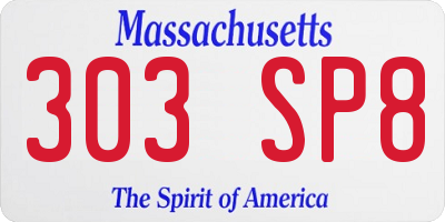 MA license plate 303SP8