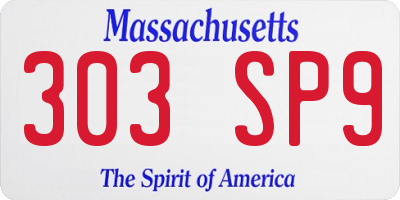 MA license plate 303SP9
