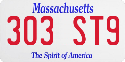 MA license plate 303ST9
