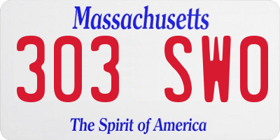 MA license plate 303SW0