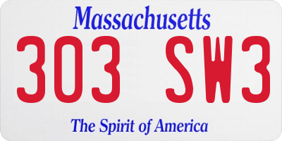 MA license plate 303SW3