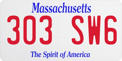 MA license plate 303SW6