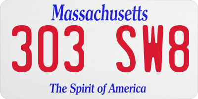 MA license plate 303SW8