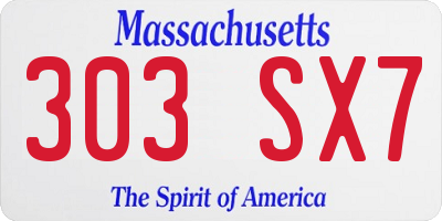 MA license plate 303SX7