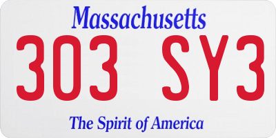 MA license plate 303SY3