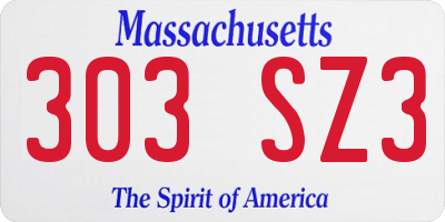 MA license plate 303SZ3