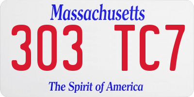 MA license plate 303TC7