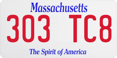 MA license plate 303TC8
