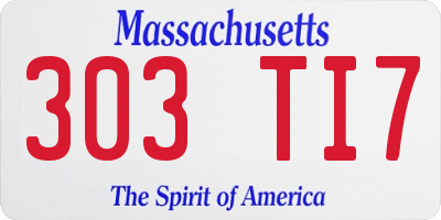 MA license plate 303TI7