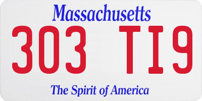 MA license plate 303TI9
