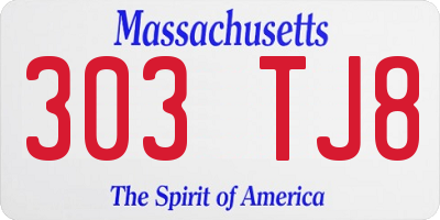 MA license plate 303TJ8
