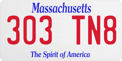 MA license plate 303TN8