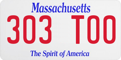 MA license plate 303TO0